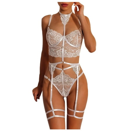 GWAABD Lace Bras for Women Bra No Lady Underwear Steel Lace Bra Pajamas Thong Ring Flower Set