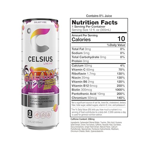 CELSIUS Sparkling Galaxy Vibe  Functional Essential Energy Drink 12 Fl Oz Can (Pack of 12) thumbnail