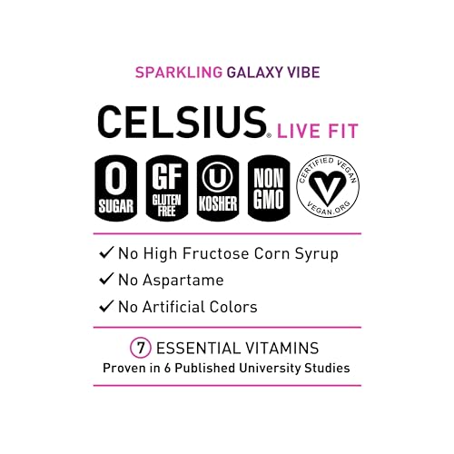 CELSIUS Sparkling Galaxy Vibe  Functional Essential Energy Drink 12 Fl Oz Can (Pack of 12) thumbnail