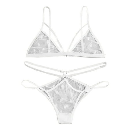 GWAABD Lace Seamless BraSexy Onesies for Women Lingerie Lace Women Bra Thong Halter Backless Fashion Sleepwear S-2XL Set