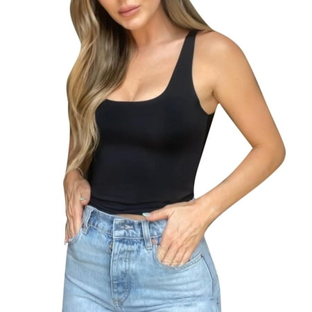GWAABD Plus Size Underwear for Women Women S Double Lined Tank Sleeveless Crop Tank Basic Tank Style Buttery Smooth Fabric Body Lingerie