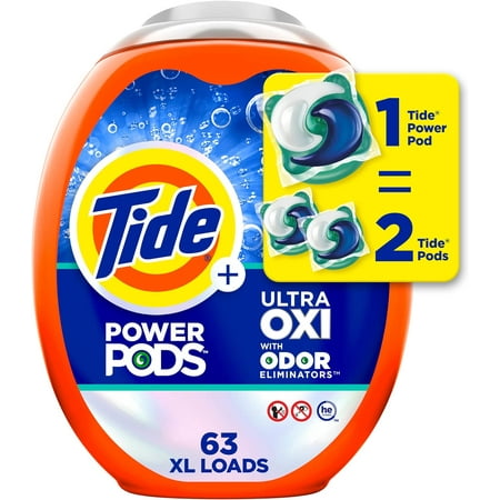 Ultra OXI Power PODS with Odor Eliminators Laundry Detergent Pacs 63 Count for Visible and Invisible Dirt
