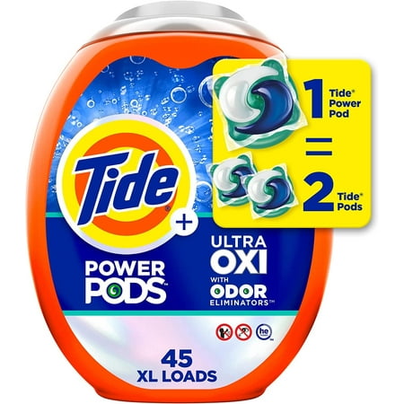 Tide Ultra Oxi Power Pods with Odor Eliminators Laundry Detergent Pacs 45 Count for Visible and Invisible Dirt