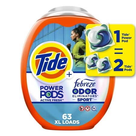 Tide Power Pods Laundry Detergent Pacs with Febreze Sport  63 Count  Febreze Freshness with Sport Odor Defense