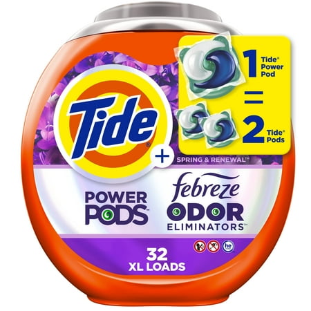 Tide Power Pods Laundry Detergent Pacs with Febreze 32 Count Spring & Renewal Scent Febreze Freshness with Odor Eliminators