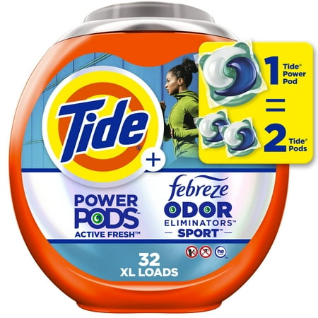 Tide Power Pods Laundry Detergent Pacs with Febreze Sport  32 Count  Febreze Freshness with Sport Odor Defense