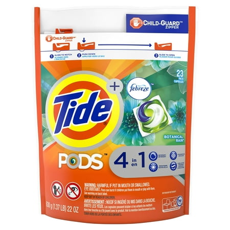 Tide Pods Plus Febreze Odor Defense 4 in 1 He Turbo Laundry Detergent Pacs  Botanical Rain Scent  23 Count Bag