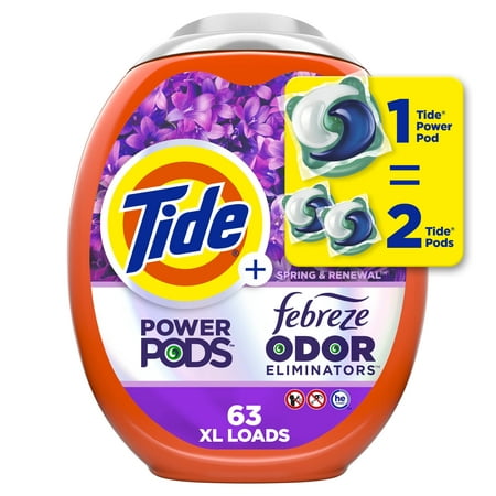 Tide Power Pods Laundry Detergent Pacs with Febreze  63 Count  Spring & Renewal Scent  Febreze Freshness with Odor Eliminators