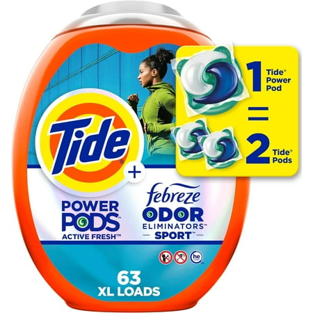 Power Pods Laundry Detergent Pacs with Febreze Sport  63 Count  Febreze Freshness with Sport Odor Defense