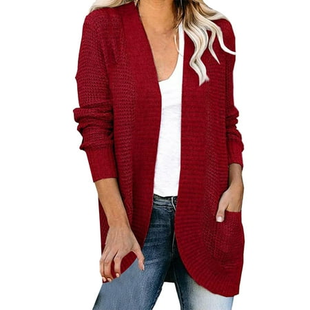 Noarlalf Womens Coats  Women S Solid Color Curved Placket Large Pocket Sweater Cardigan Jacket Sweaters for Women Cardigans for Women Womens Sweaters 