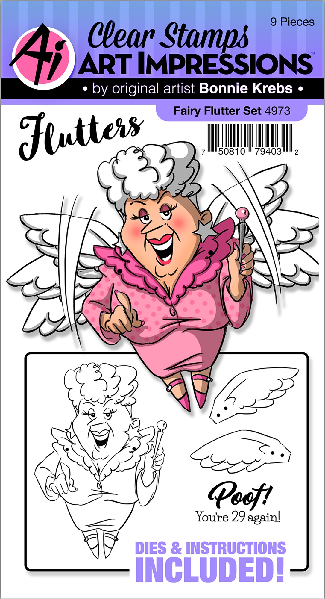 Art Impressions Flutters Stamp & Die Set Fairy