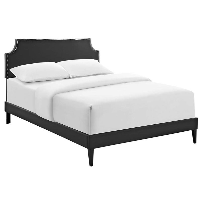 Corene Collection MOD-5954-BLK Queen Size Platform Bed with 3 Adjustable Position Headboard  Legs  Dense Foam Padding  Solid Wood Frame and Vinyl