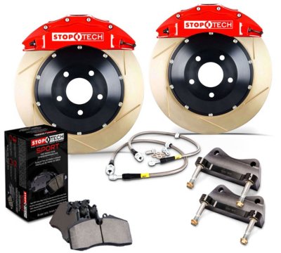 StopTech Big Brake Kit in TBD, Disc Brake Upgrade Kit - Red Caliper / Slotted Coated Disc - Front - PN 83.345.6100.73