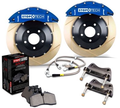 StopTech Big Brake Kit in TBD, Disc Brake Upgrade Kit - Blue Caliper / Slotted Coated Disc - Front - PN 83.345.6100.23