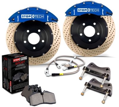 StopTech Big Brake Kit in TBD, Disc Brake Upgrade Kit - Blue Caliper / Drilled Coated Disc - Front - PN 83.345.6100.24