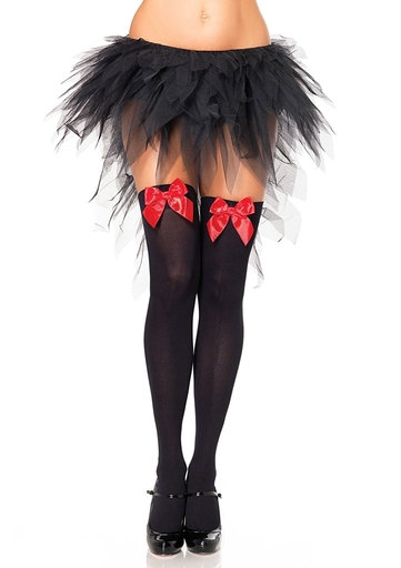 Music Legs Women S Opaque Thigh Highs with Satin Bow 4742-BLACK/RED