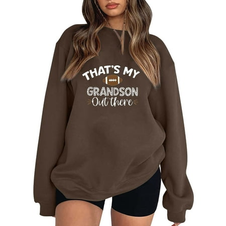 GWAABD Comfy Sweatshirts for Women Casual Long Sleeve Pullover Crewneck Letter Football Graphic Print Blouse Loose Sports Sweater Drop Shoulder Sweats