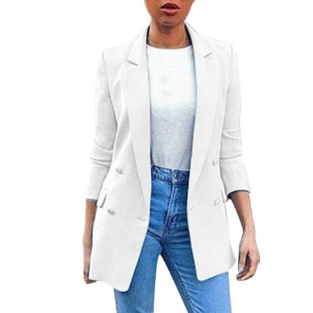 Noarlalf Blazers for Women Womens Casual Pocket Office Draped Front Cardigan Jacket Work Suit Jackets for Women Cardigans for Women Womens Coats White