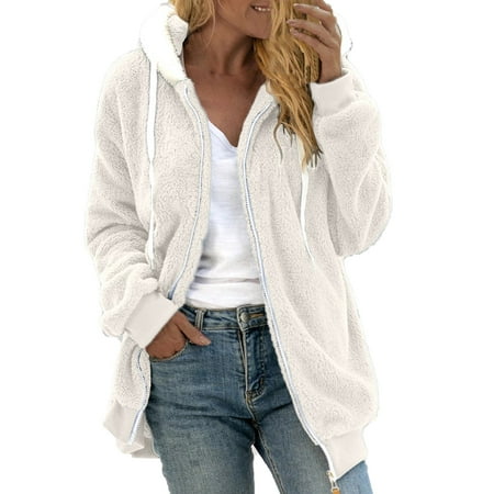 Noarlalf Womens Coats  Women S Fashion Patchwork Hooded Zipper Pocket Plush Sweater Jacket Winter Coats for Women Jackets for Women Cardigans for Wome