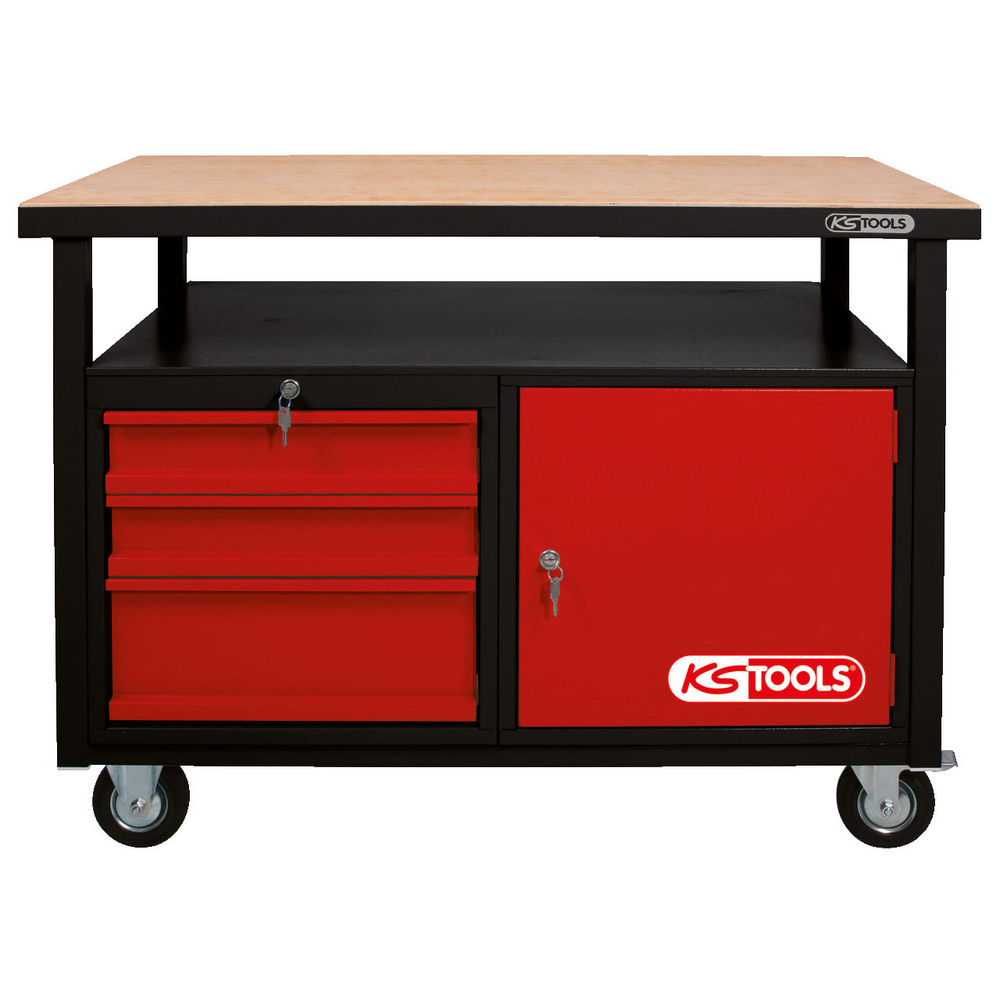 KS TOOLS Werkzeuge-Maschinen GmbH Fahrbare Werkbank Mit 3 Schubladen Und 1 Tür (865.0101)