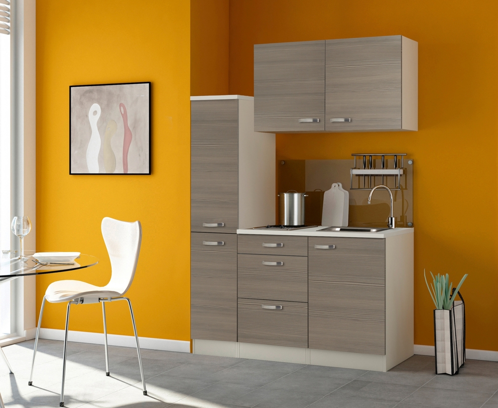 Singleküche Toledo - Mit Glaskeramik-Kochfeld - Breite 130 Cm - Pinie Nougat