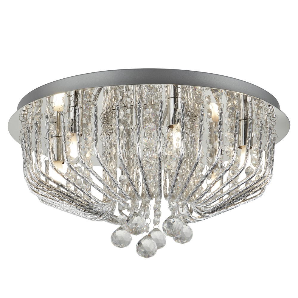 Searchlight 7786-6CC Mela Six Light Semi Flush Ceiling Light in Chrome with Round Crystal Glass