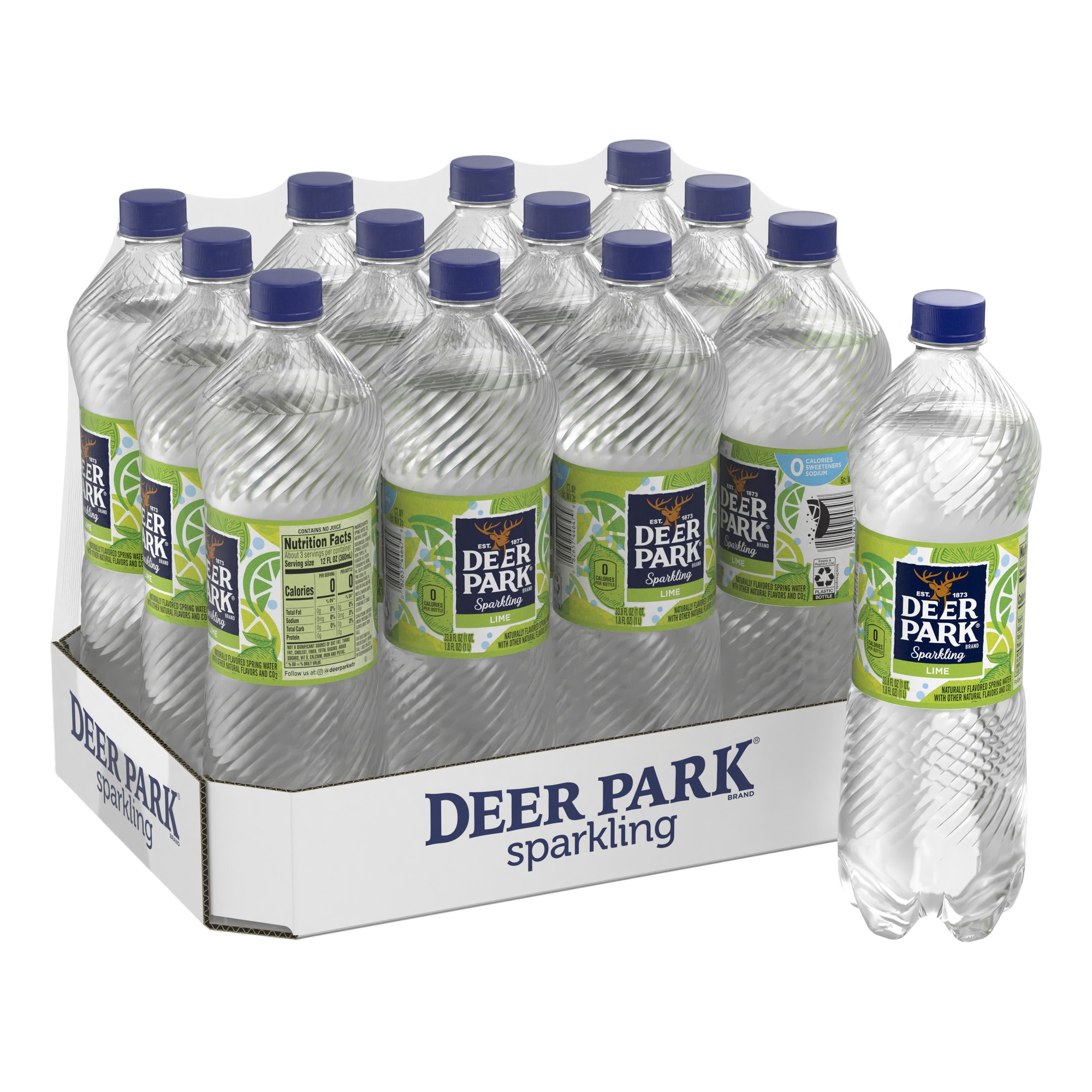 Deer Park Sparkling Water, Zesty Lime, 33.8 Oz. Bottles (Pack of 12)