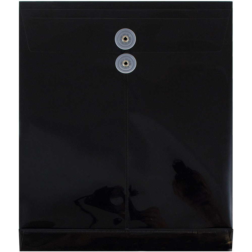 JAM Paper Plastic Envelopes with Button & String Tie Closure  Letter Open End  9 3/4  X 11 3/4   Black  108/pack