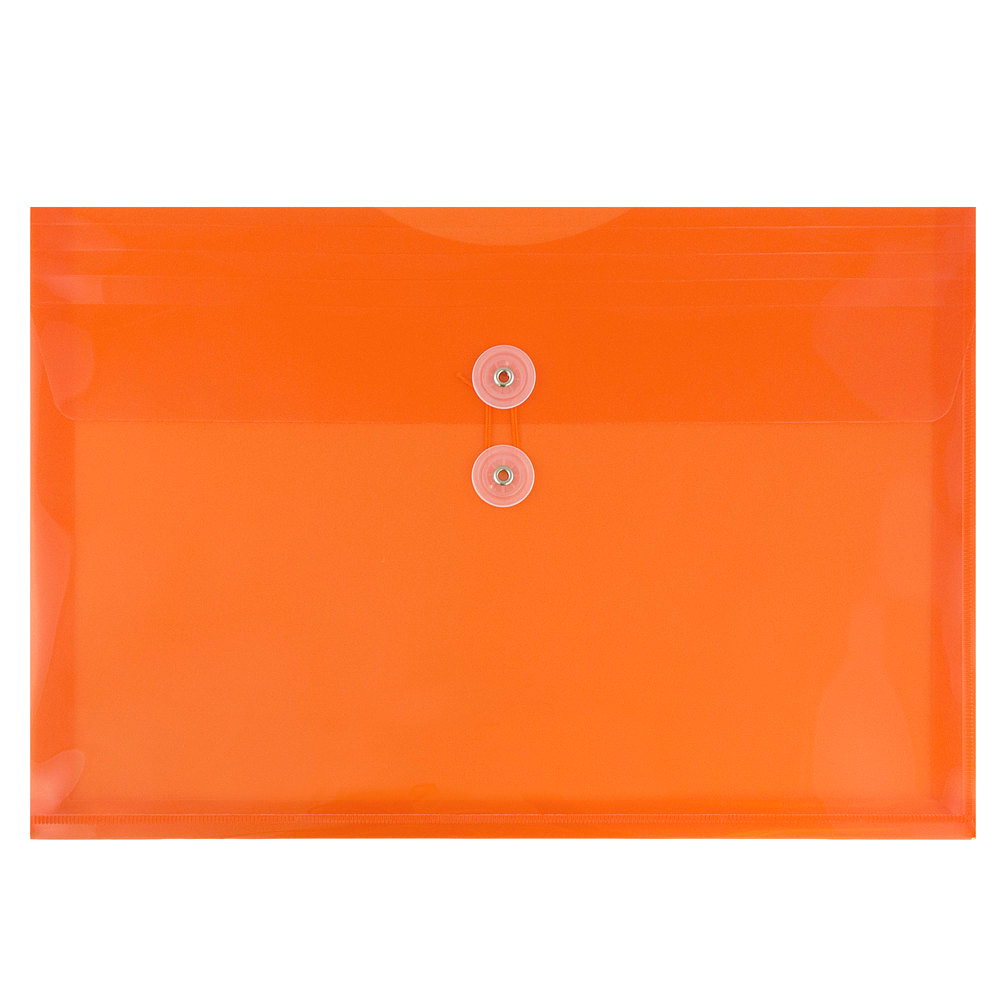 JAM Paper Plastic Envelope with Button and String Tie Enclosure  Letter Booklet  9 3/4 X 13  Bright Orange  108/pack