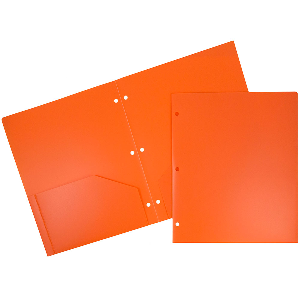 JAM Paper® Plastic Two Pocket 3 Hole Punched Presentation School Folder  Orange  108/pack