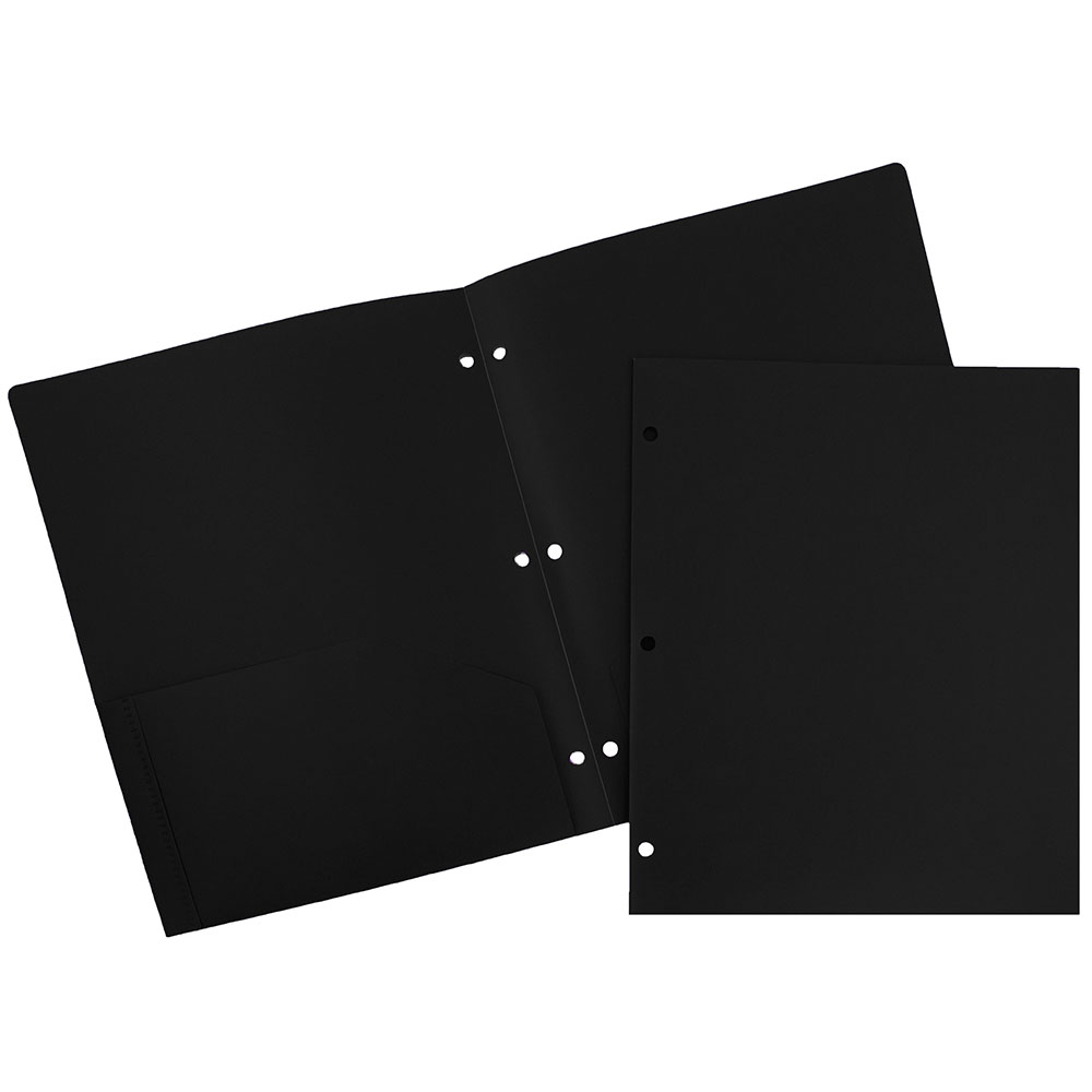 JAM Paper Plastic Two Pocket 3 Hole Punched Presentation School Folder  Black  108/pack