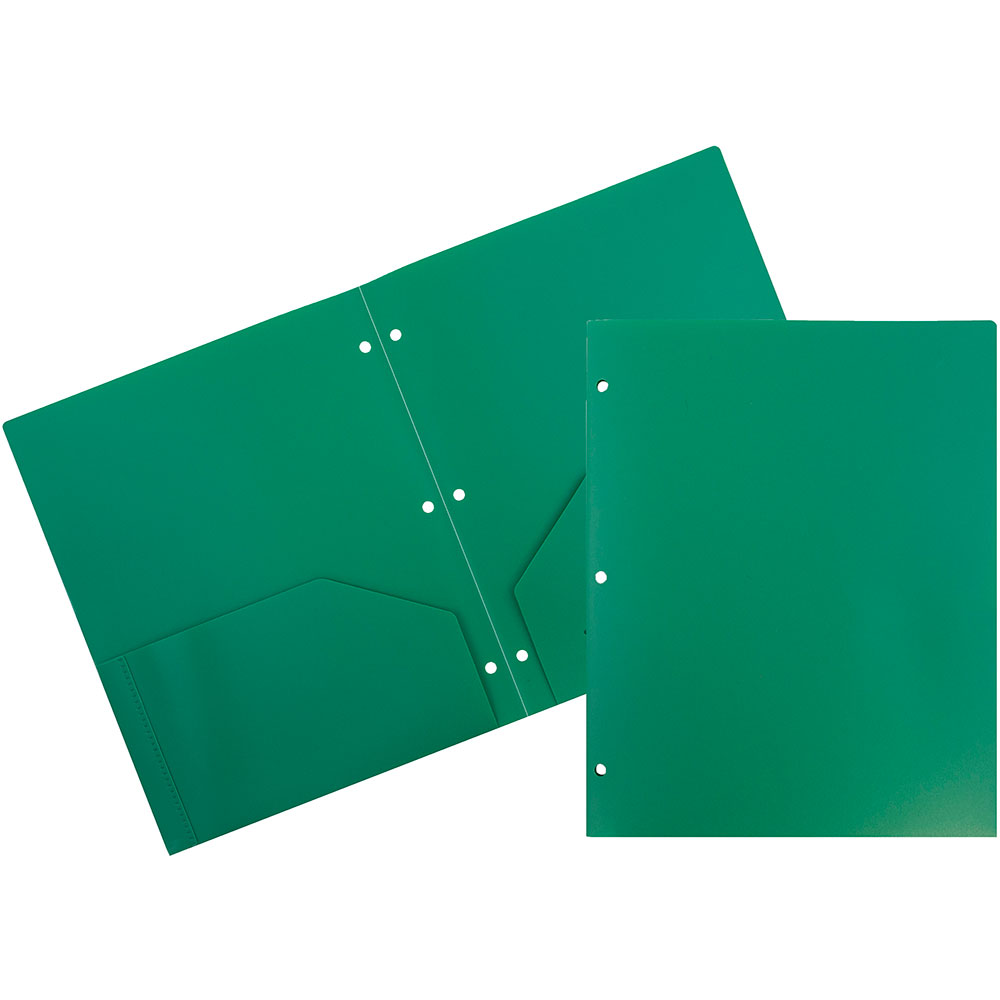 JAM Paper® Plastic Two Pocket 3 Hole Punched Presentation School Folder  Green  108/pack
