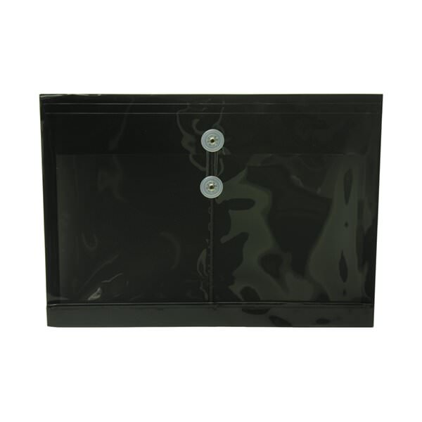 JAM Paper Plastic Envelopes with Button and String Tie Closure, Legal Booklet, 9 3/4 X 14 1/2 X 1 1/4, Black Translucent, 108/pack