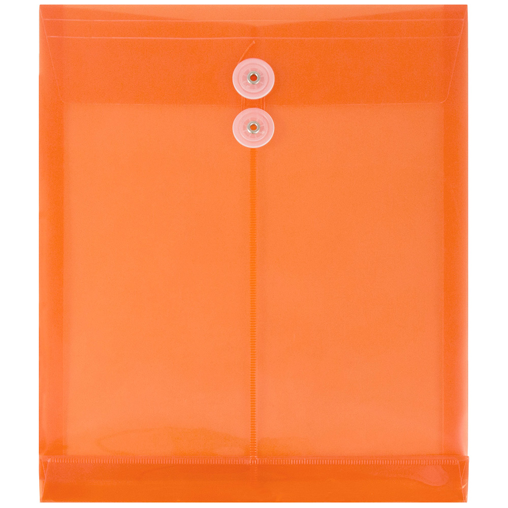 JAM Paper Plastic 2 Divider Envelopes with Button & String Tie Closure  Letter  12 3/4  X 1 1/2  X 10 1/2   Bright Orange  108/pack