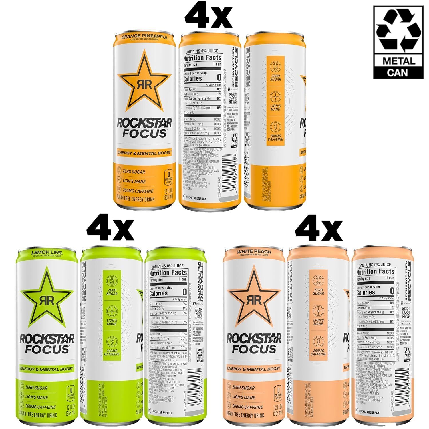 (12 Pack) Rockstar Focus 3 Flavor Sugar Free Mental Boost Energy Drink, 12 Fl Oz thumbnail