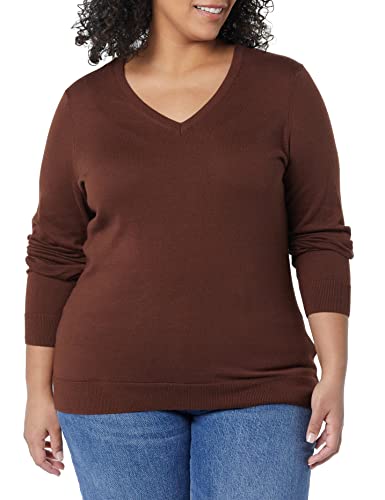 Amazon Essentials Women's Classic-Fit Lightweight Long-Sleeve V-Neck Sweater (Available in Plus Size), Brown, X-Small thumbnail