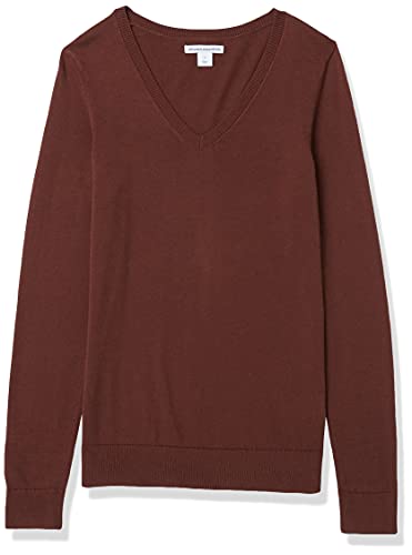Amazon Essentials Women's Classic-Fit Lightweight Long-Sleeve V-Neck Sweater (Available in Plus Size), Brown, X-Small thumbnail