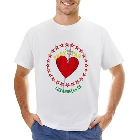 Heart with a Sword Surrounded Men’s Graphic T-shirt Vintage Short Sleeve Sport Tee White L