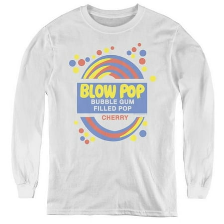 Trevco Tootsie Roll & Blow Pop Label Youth Long Sleeve T-Shirt  White - Large