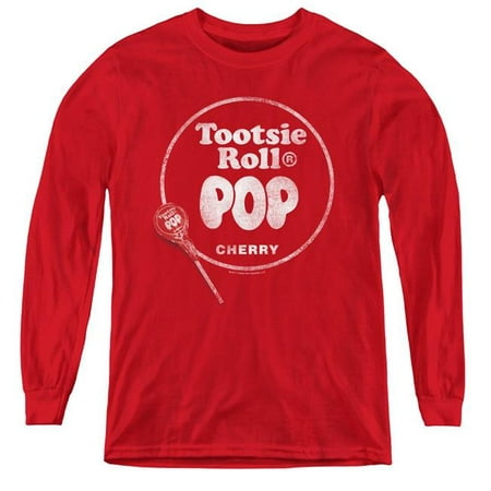Trevco Tootsie Roll & Tootsie Roll Pop Logo Youth Long Sleeve T-Shirt  Red - Small