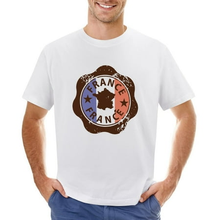 France Vintage Rubber Stamp Men’s Graphic T-shirt Vintage Short Sleeve Sport Tee White L