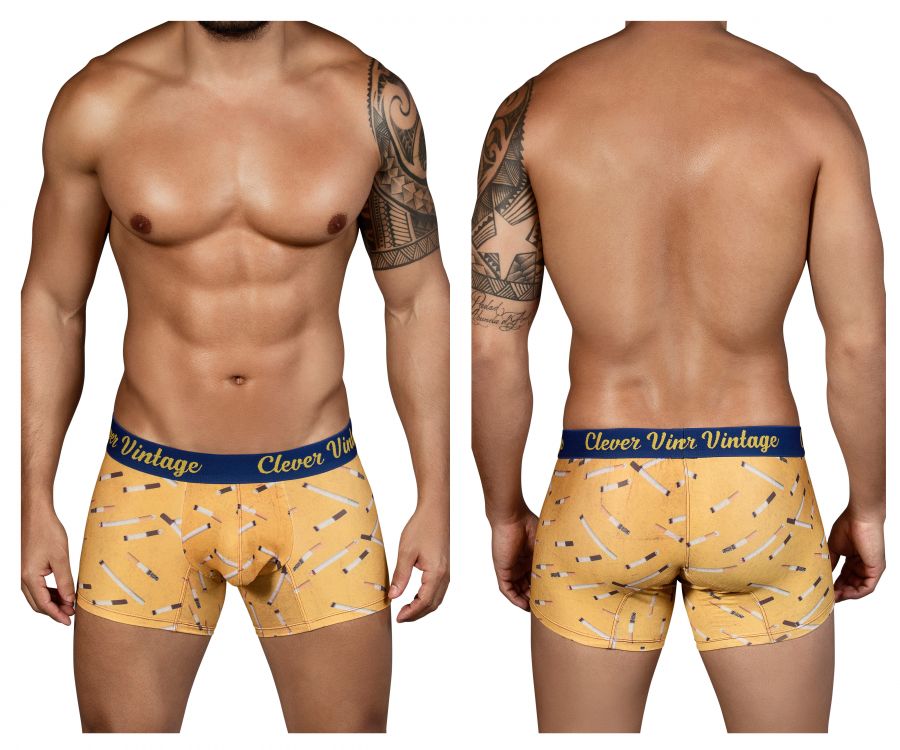 Clever 7706211071503 Mens 2313 Cigar Boxer Briefs, Yellow - Large