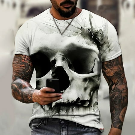 FJGFUKHO Mens Shirts  Mens T Shirts 3D Graphic Short Sleeve Tees Funny Printed Summer Tops  Shirts for Men  T Shirts for Man  White L