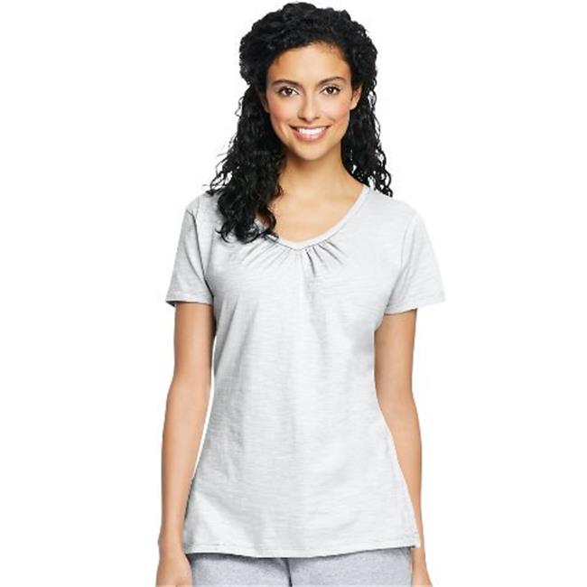 9253 Womens Slub Jersey Shirred V-Neck Tees, White - 2XL