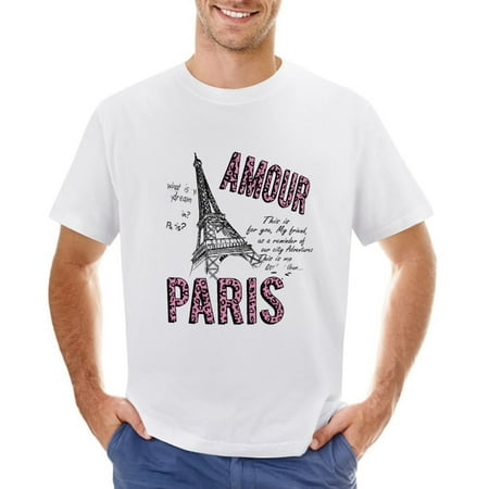 Stylish Trendy Slogan Amour Paris Men’s Graphic T-shirt Vintage Short Sleeve Sport Tee White L