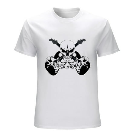 Skull Two Guitars Rock and Roll Men’s Graphic T-shirt Vintage Short Sleeve Sport Tee White L