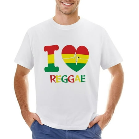 I Love Reggae  Reggae Heart  Frequency Wave  Jamaican Heartbeat Men’s Graphic T-shirt Vintage Short Sleeve Sport Tee White L
