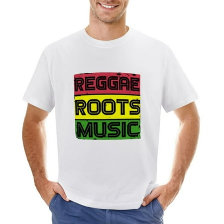 Reggae Roots Musica Jamaica Rasta Poster Music Distressed Men’s Graphic T-shirt Vintage Short Sleeve Sport Tee White L