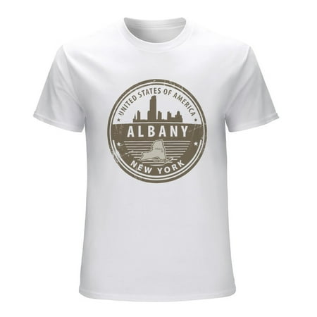 United States of America New York Albany Men’s Graphic T-shirt Vintage Short Sleeve Sport Tee White L