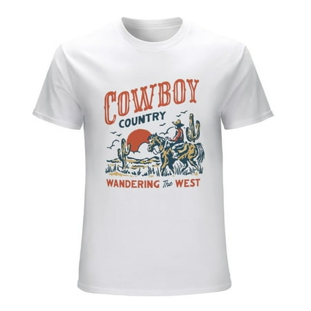 Cowboy Rising Horse Country Wandering the West Men’s Graphic T-shirt Vintage Short Sleeve Sport Tee White L